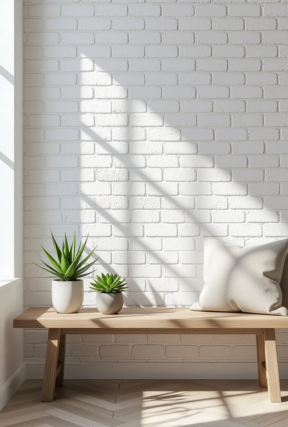 whitewashed brick brightens interior