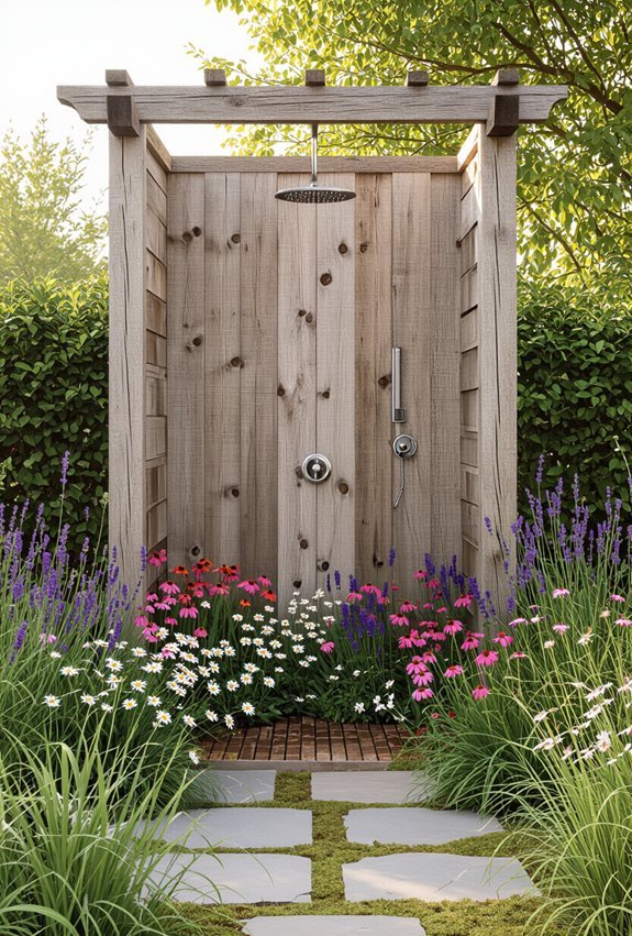 wildflower meadow enhances rustic shower