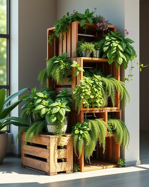 wine crate vertical garden