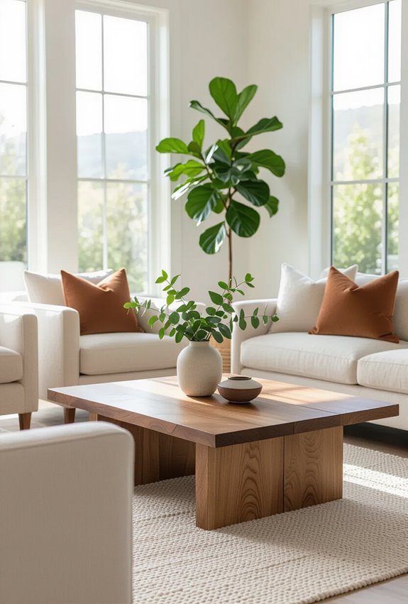 wood accents and plants