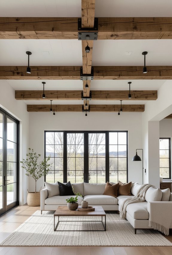 wood beams with steel accents