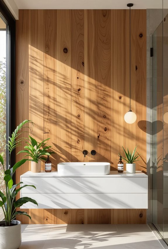 wood feature wall with greenery