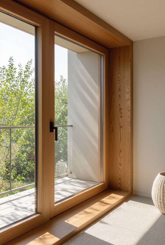 wood framed windows with sills