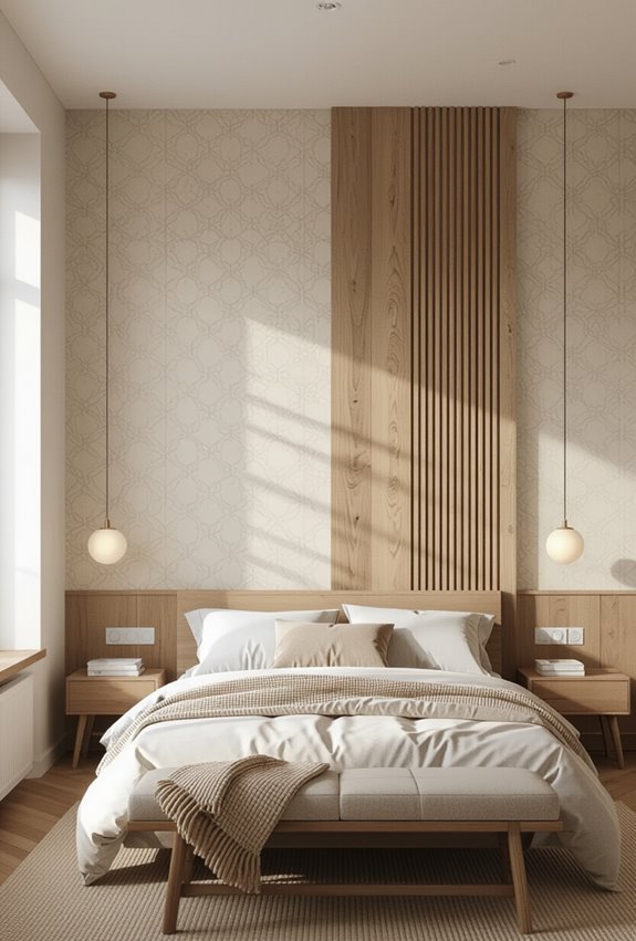 wood panels meet botanical wallpaper
