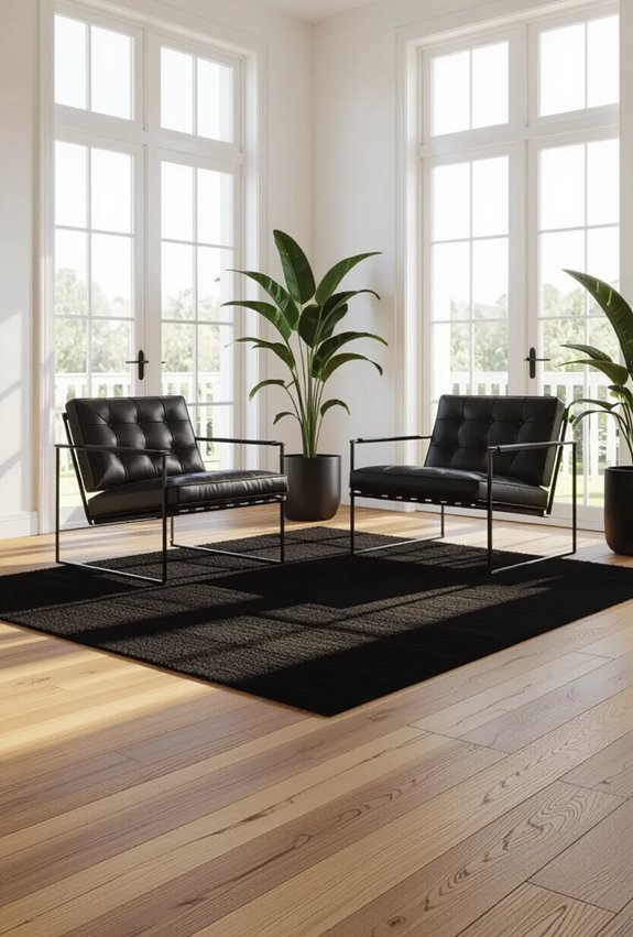 wooden floors with black rugs