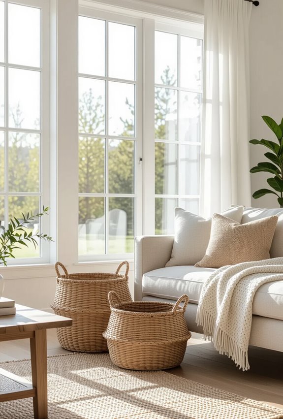 woven baskets add warmth