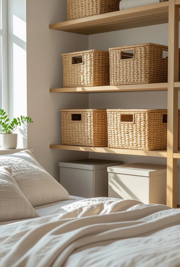 woven baskets and stackable boxes