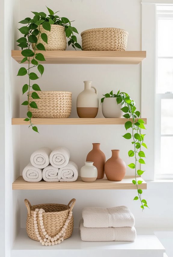 woven baskets ceramics greenery