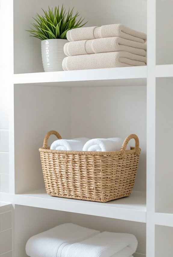 woven baskets conceal bathroom clutter