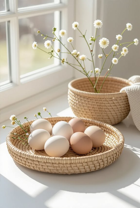 woven baskets elevate neutral eggs