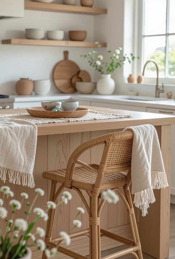 woven stools layered natural textiles