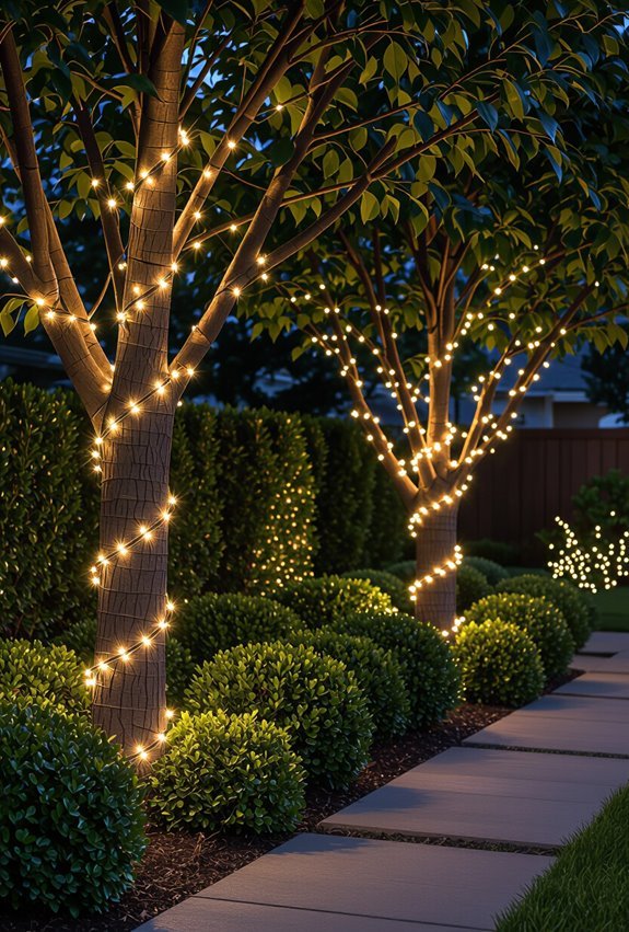 wrap shrubs with twinkles