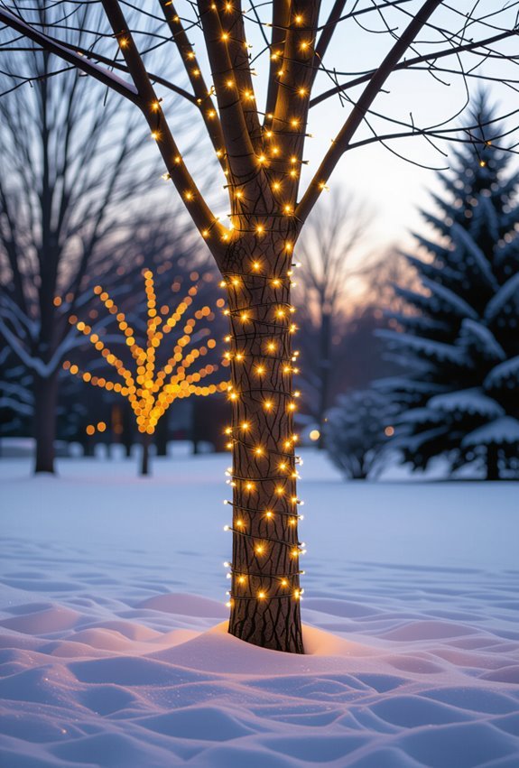 wrap tree trunks with lights